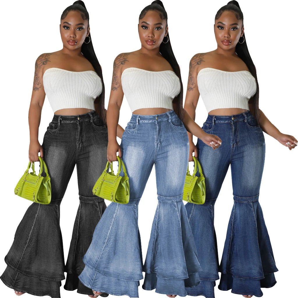 Wide Leg Denim Stretch Flared Pants by GJG Denim