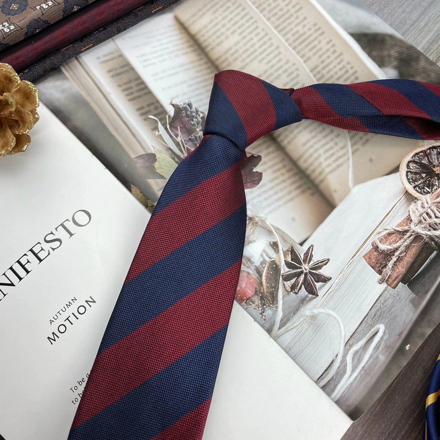 Men's Ties Retro Coffee Color Orange Red Striped Tie Hand Hit 8CM by GJG Denim