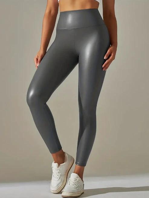 Slim Fit Hip Raise Leather Pants Thin Velvet Outdoor Casual Leggings by GJG Denim