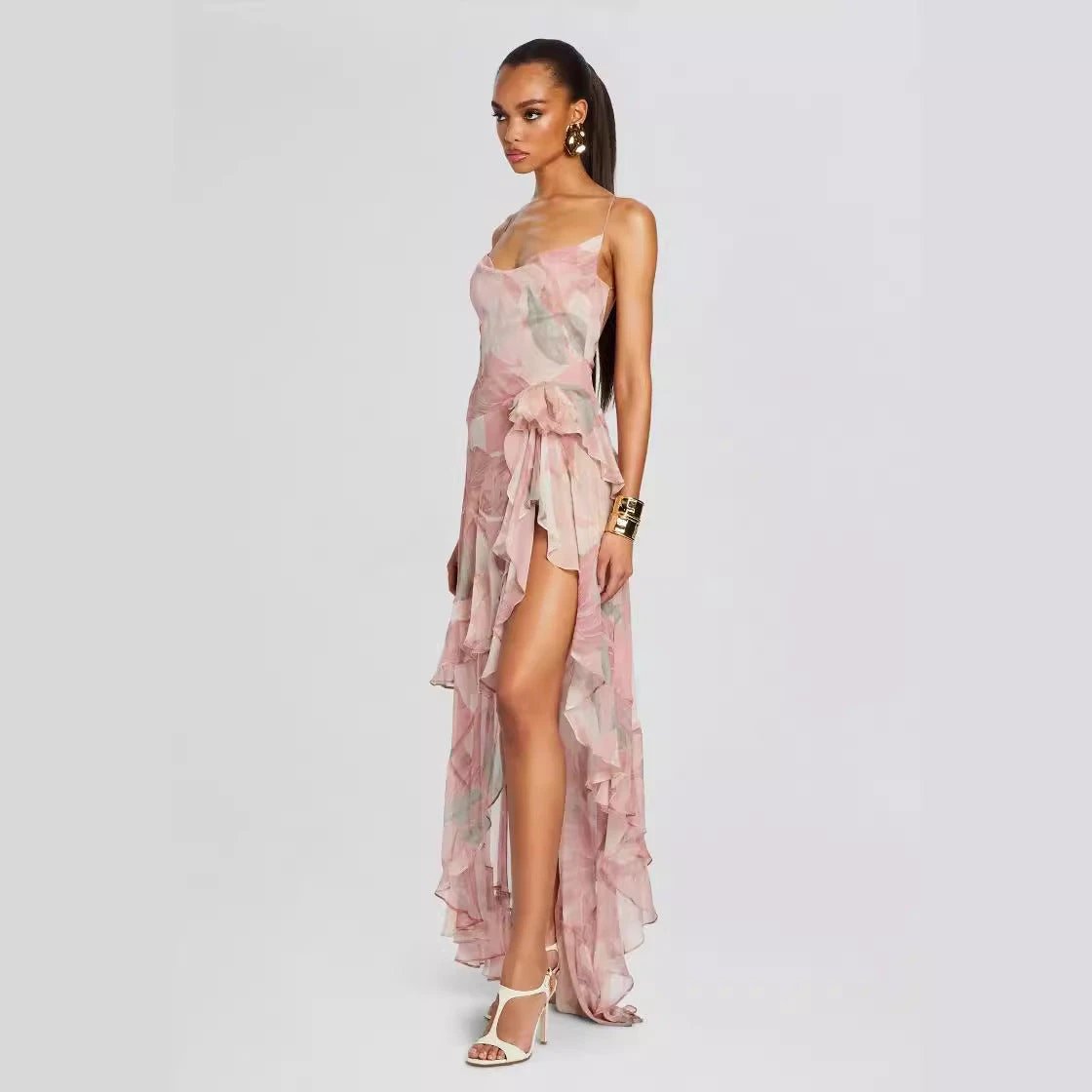 Women's Irregular Oblique Ruffled Skirt With Suspenders by GJG Denim