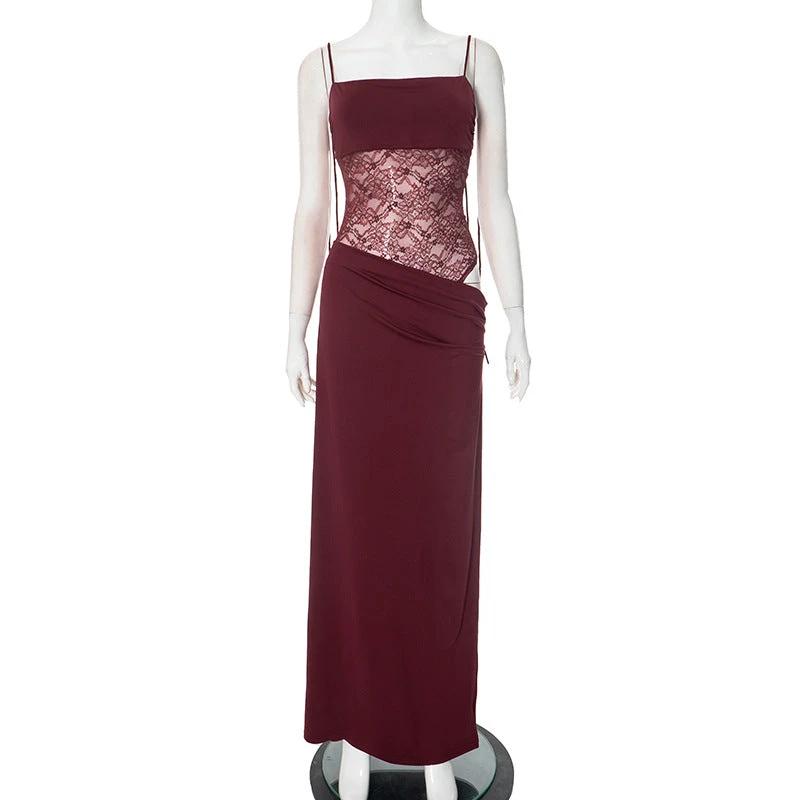 Y2K Lace Suspender Dress Fashion Sexy Lace Long Dresses Party Evening Club Beach Clothing For Women by GJG Denim