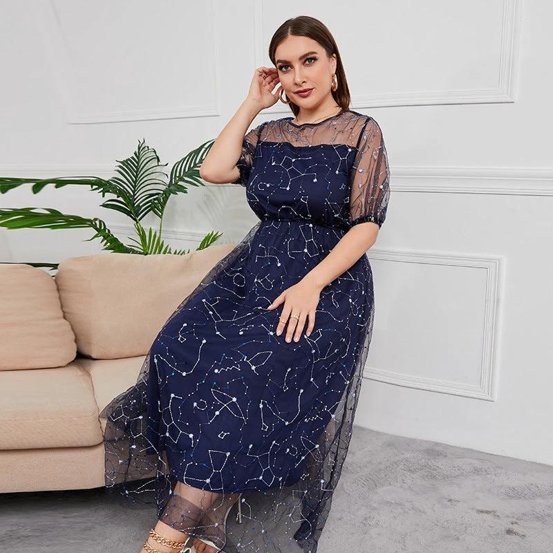 Plus Size New French Hepburn Dress Women Mesh Banquet Party Maxi Dress Prom Dresses by Lady Ros