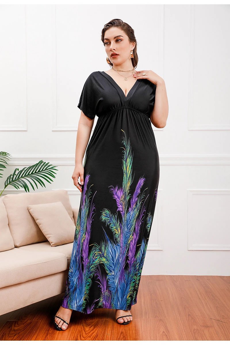 Plus Size Bohemian Girls Extra Long Extra Large Ice Silk Dress Holiday Beach Dress Midi Dress by Lady Ros