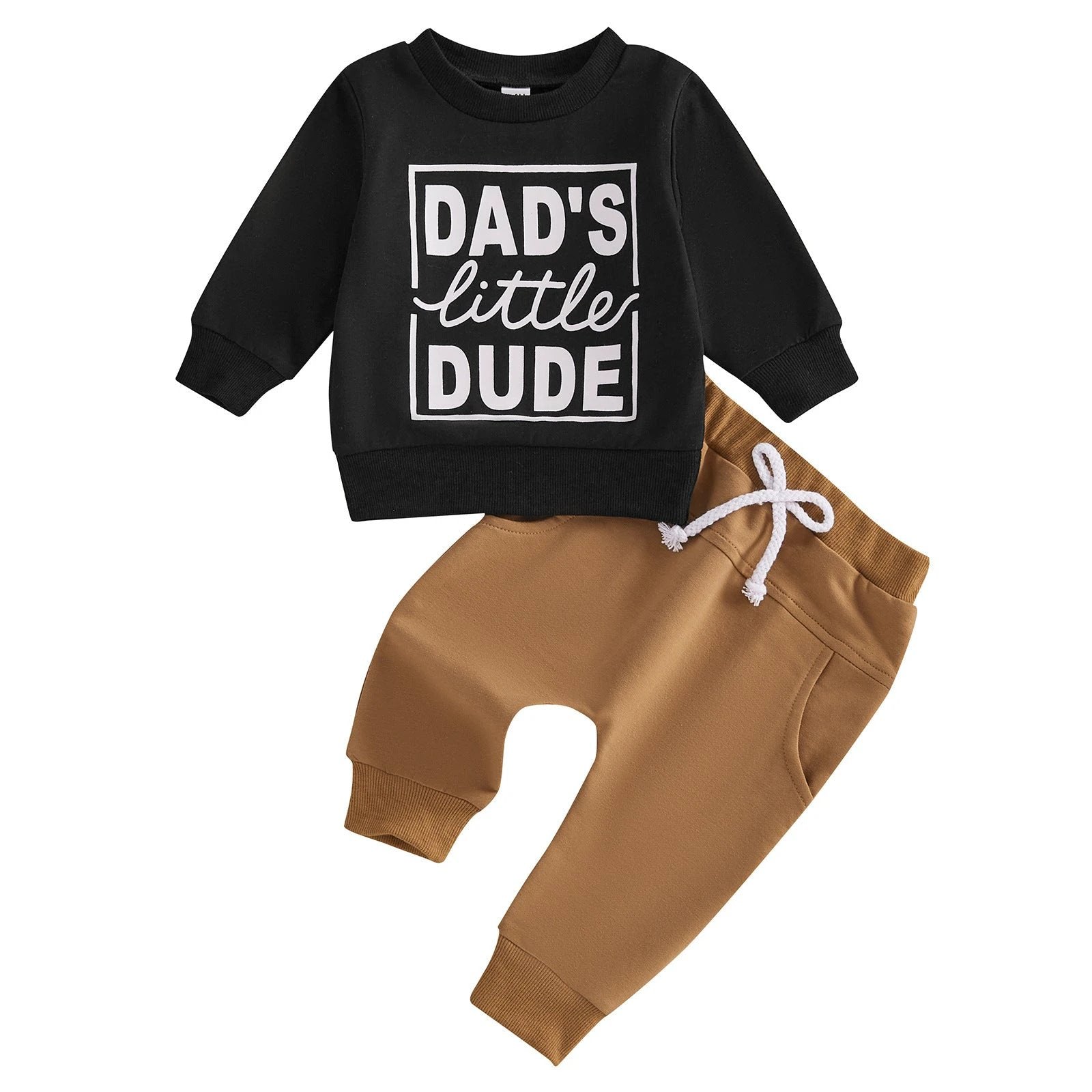 Boys' Letter Printed Long-sleeved Pullover Sweater Solid Color Trousers Two-piece Set by GJG Denim