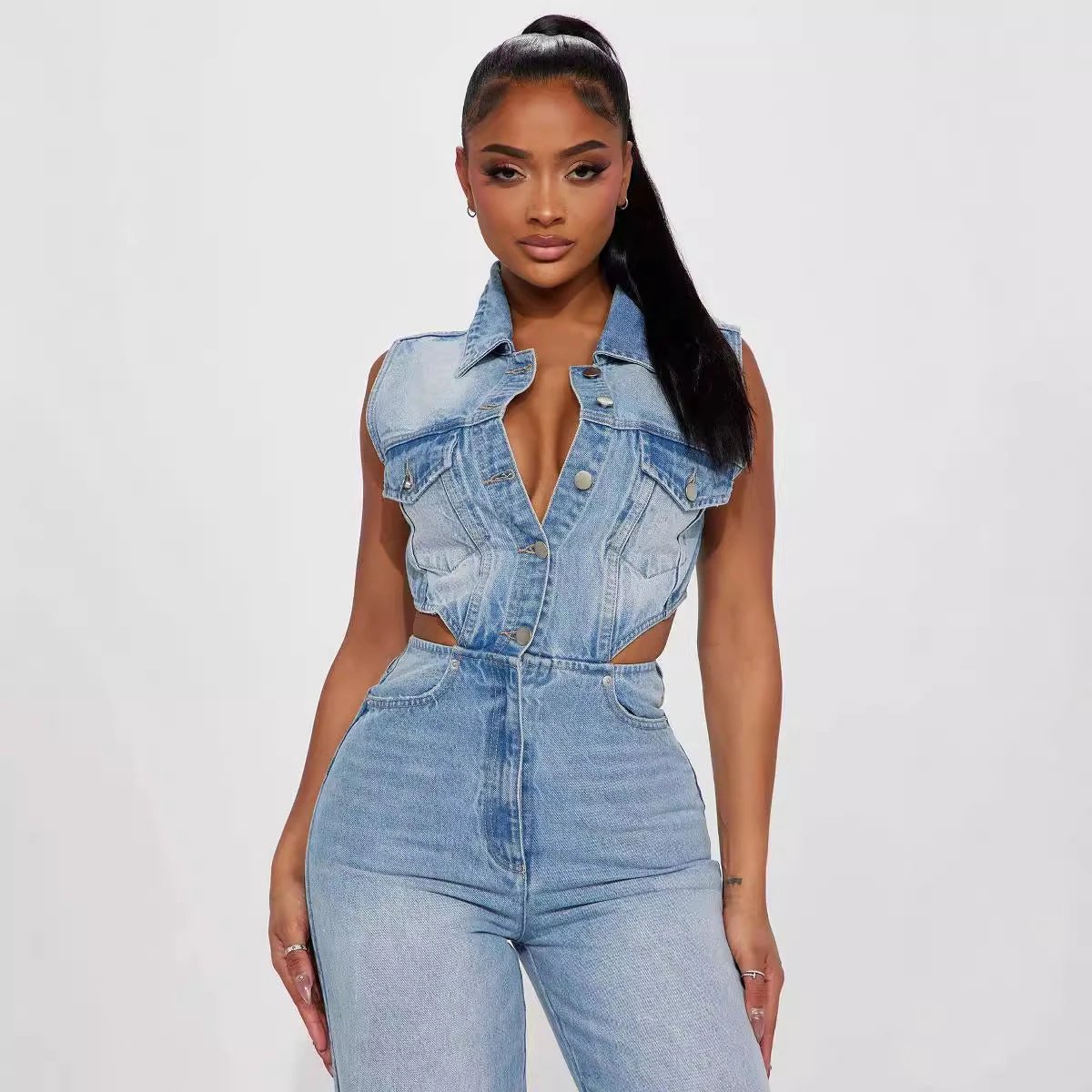 Denim Straight Leg Jumpsuit by GJG Denim