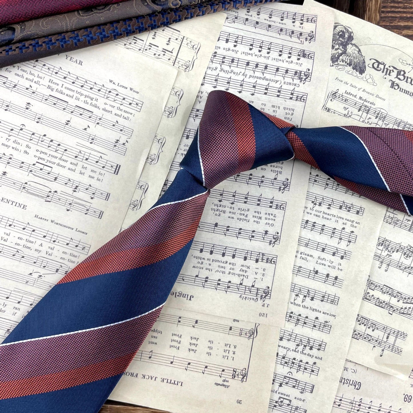 Men's Ties Retro Coffee Color Orange Red Striped Tie Hand Hit 8CM by GJG Denim