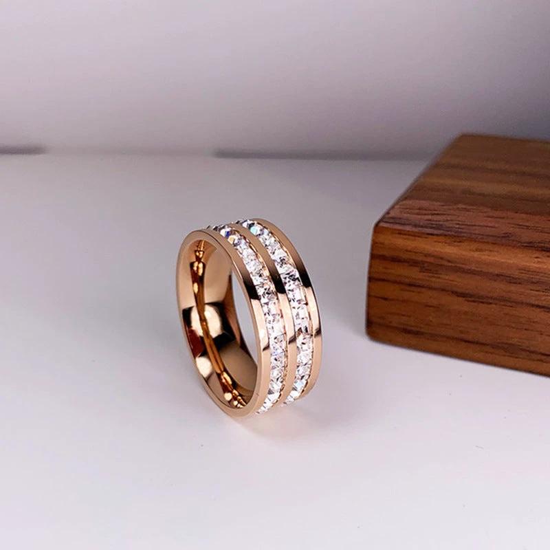 INS Rings Titanium Steel Couple Single And Double Row rhinestone Ring by GJG Denim