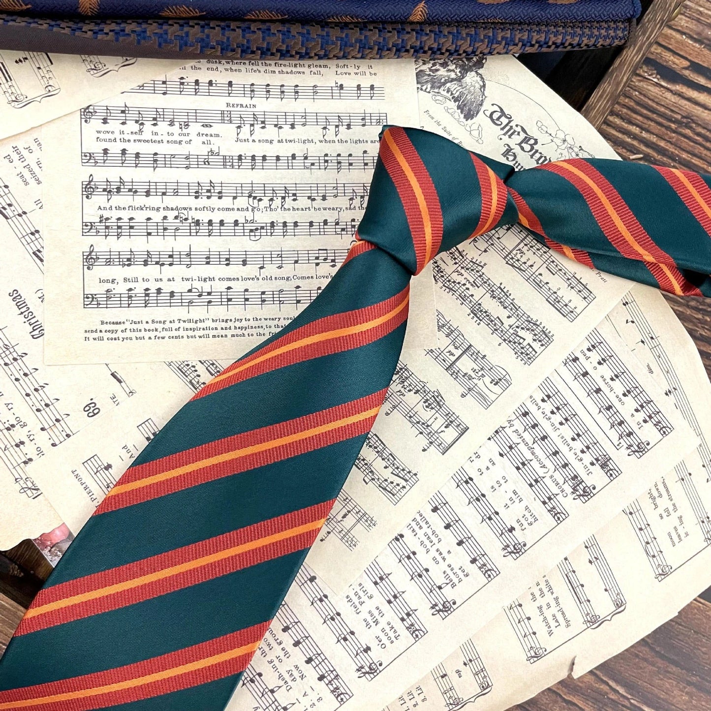 Men's Ties Retro Coffee Color Orange Red Striped Tie Hand Hit 8CM by GJG Denim
