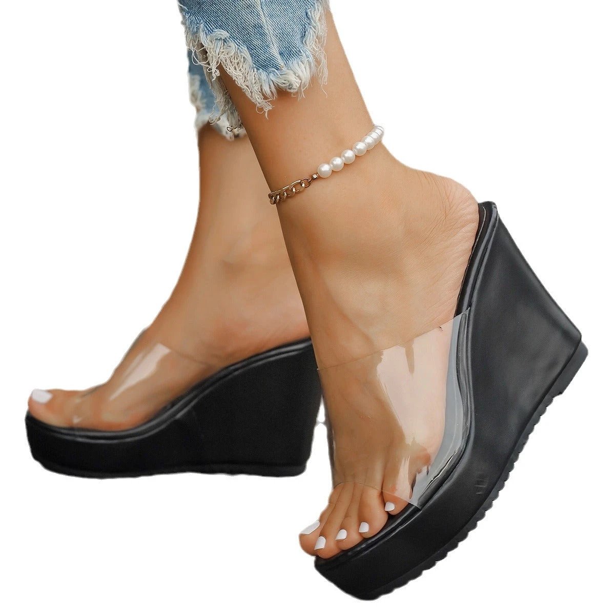Fashion Wedge Transparent Sandals by GJG Denim