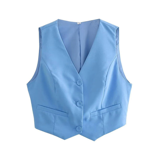 Women's Sky Blue Vest Skirt Two-piece Suit by GJG Denim