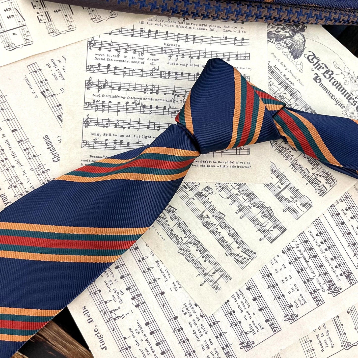 Men's Ties Retro Coffee Color Orange Red Striped Tie Hand Hit 8CM by GJG Denim