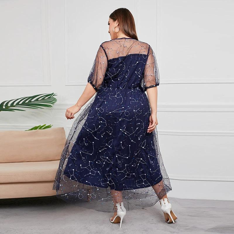 Plus Size New French Hepburn Dress Women Mesh Banquet Party Maxi Dress Prom Dresses by Lady Ros