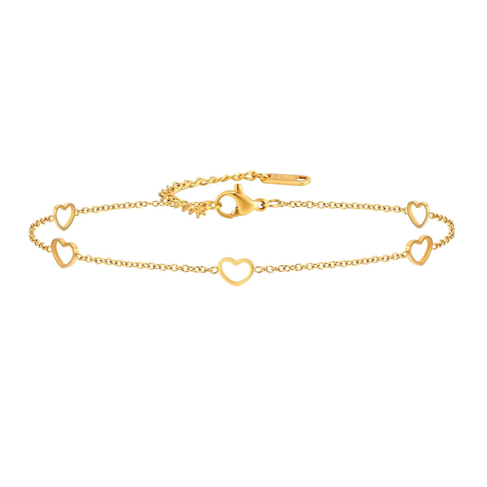 1 Piece Stainless Steel Five Hollow Heart Shaped Love Anklets by GJG Denim