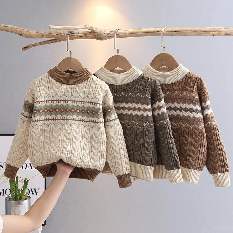 Children's Warm Color Matching Knitted Bottoming Shirt by GJG Denim