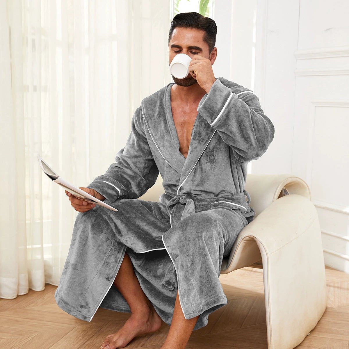 Fashion Men's Flannel Bathrobe Pajamas Women by GJG Denim
