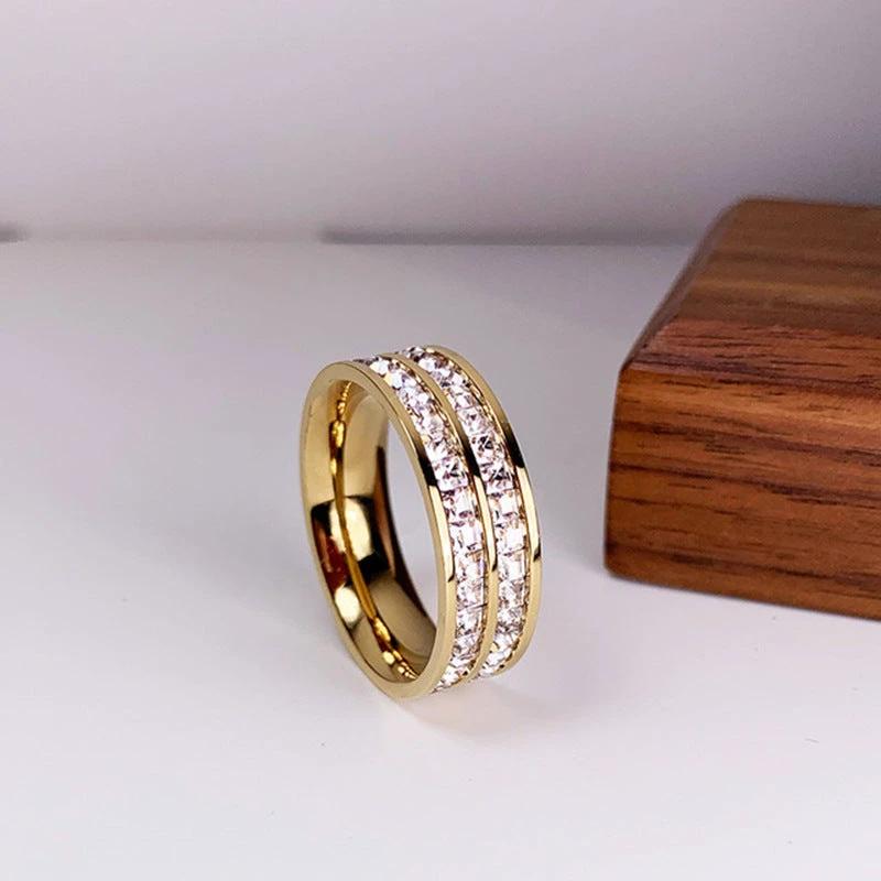 INS Rings Titanium Steel Couple Single And Double Row rhinestone Ring by GJG Denim