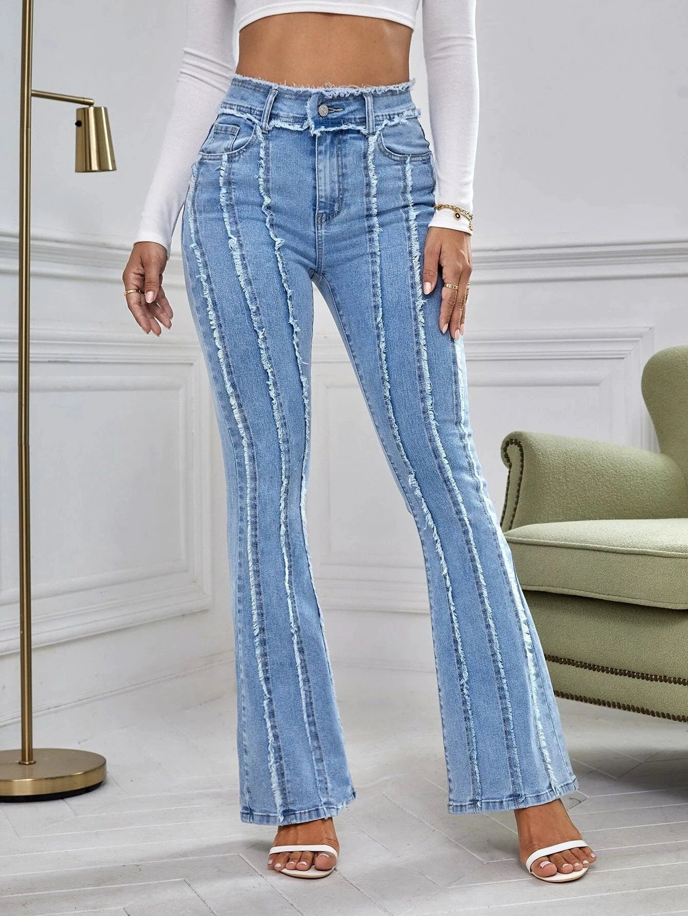 Slightly Flared Wadding Edge Jeans For Women by GJG Denim