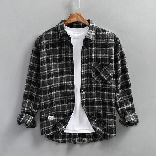 Men's Retro Plaid Long Sleeve Casual Shirt by GJG Denim