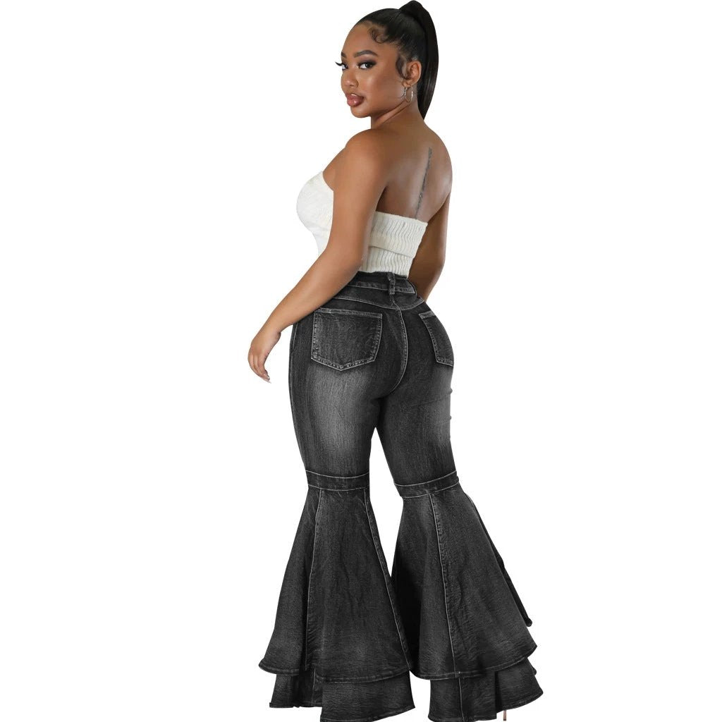 Wide Leg Denim Stretch Flared Pants by GJG Denim