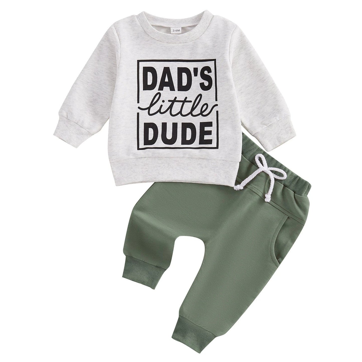 Boys' Letter Printed Long-sleeved Pullover Sweater Solid Color Trousers Two-piece Set by GJG Denim