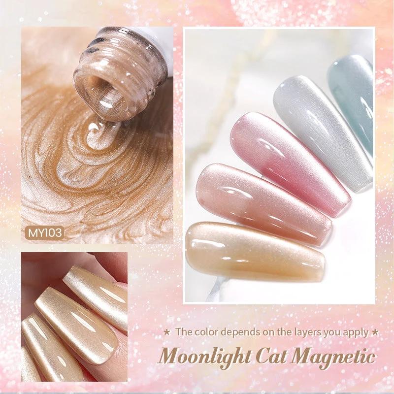 Mirror Porcelain White Cat's Eye White Moonlight Gel Nail Polish by GJG Denim