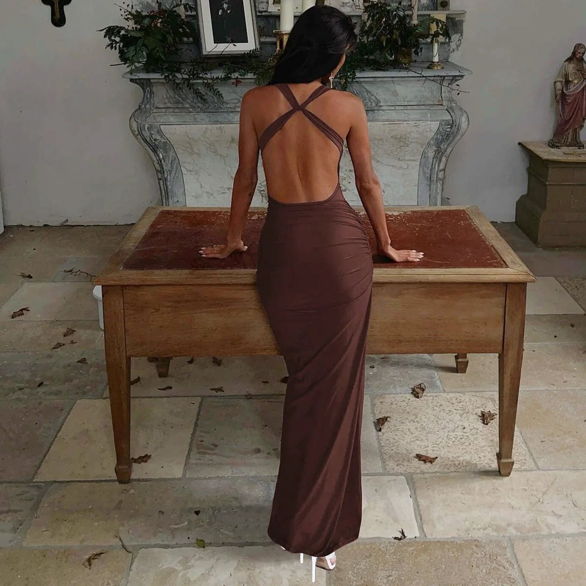 Backless ruched Long Dress by GJG Denim
