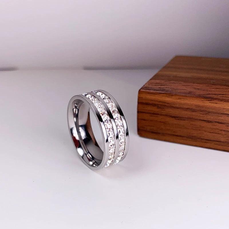 INS Rings Titanium Steel Couple Single And Double Row rhinestone Ring by GJG Denim