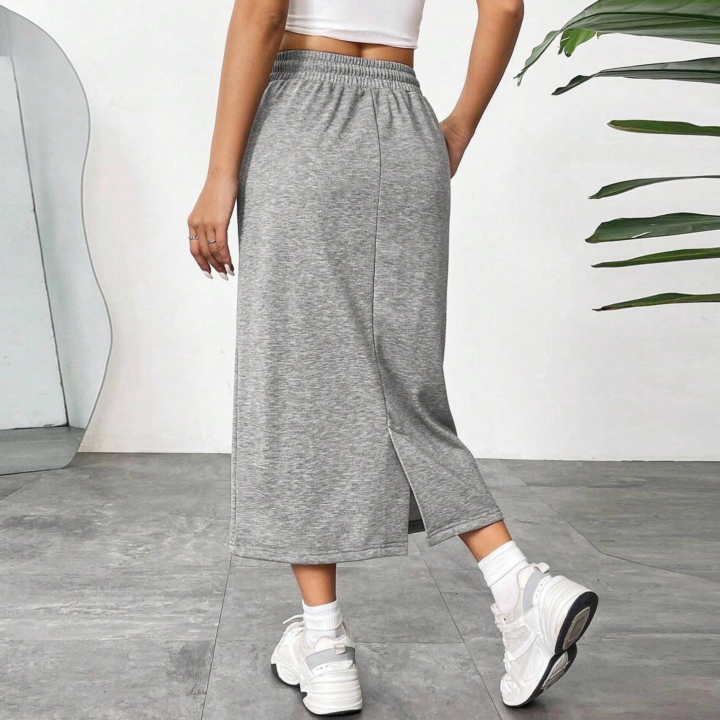 Sports Leisure Commute Loose Elastic Waist Solid Skirt by GJG Denim