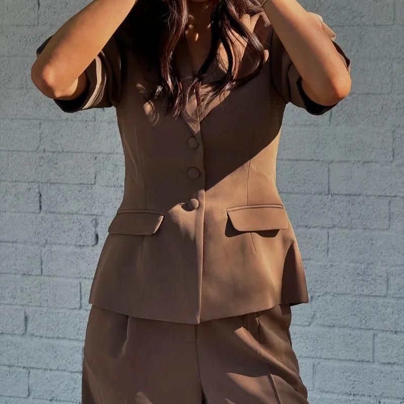 Women's Fashion Casual Elegant Solid Color Short Sleeve Suit by GJG Denim