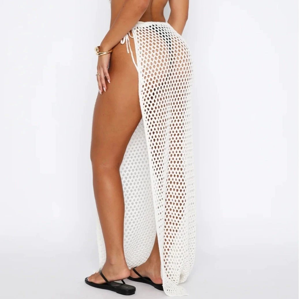 Women's Beach Sun Protection Hollow Out See-through High Slit Skirt by GJG Denim