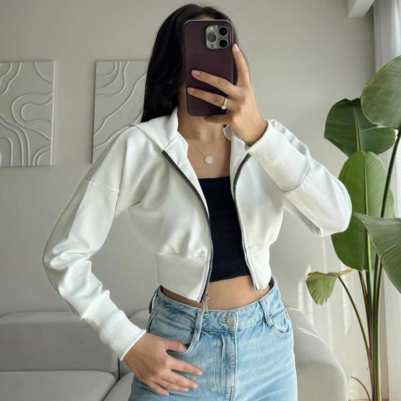 Women's Fashion Cardigan Zipper Hooded Long Sleeve by GJG Denim