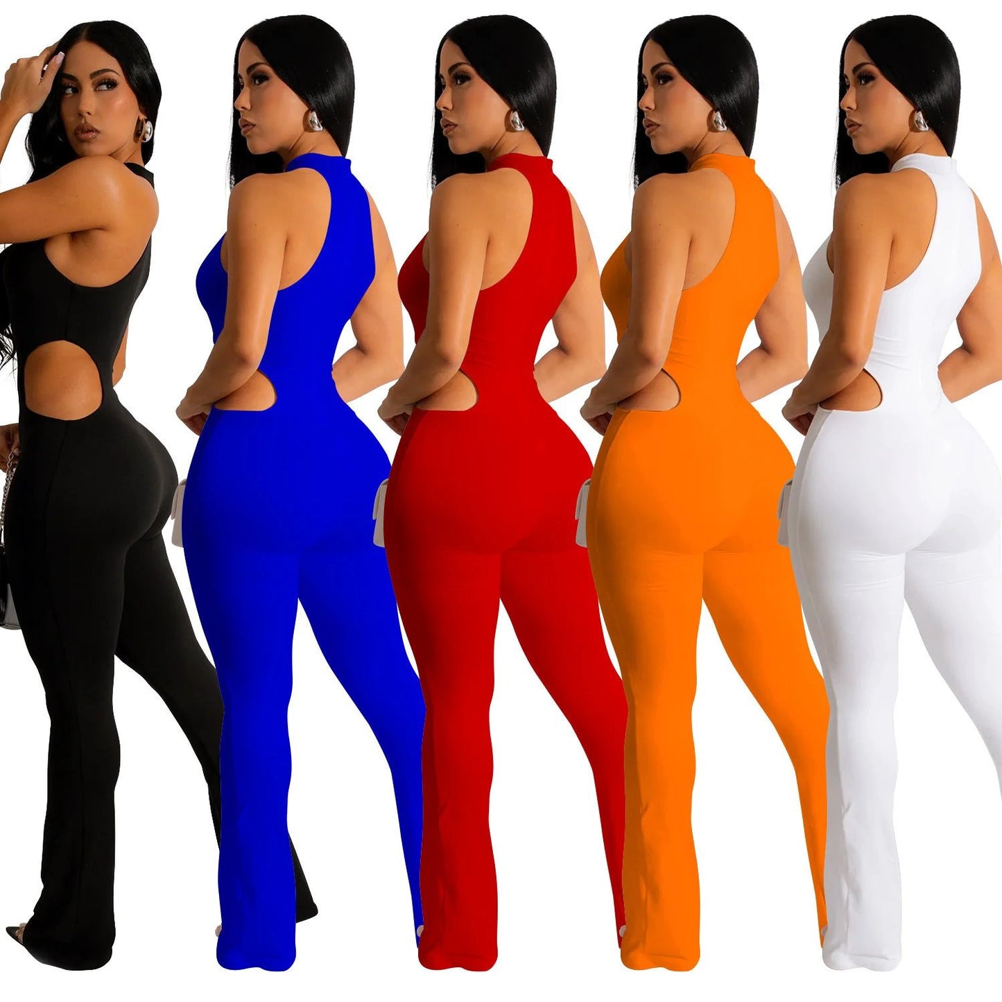 Women's Solid Color Sexy Halter Hollow-out Jumpsuit by GJG Denim