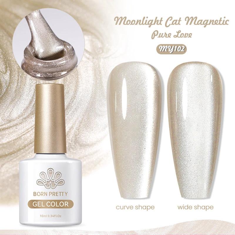 Mirror Porcelain White Cat's Eye White Moonlight Gel Nail Polish by GJG Denim