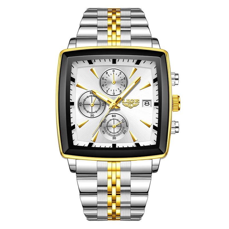 Men's Large Dial Square Watch by GJG Denim