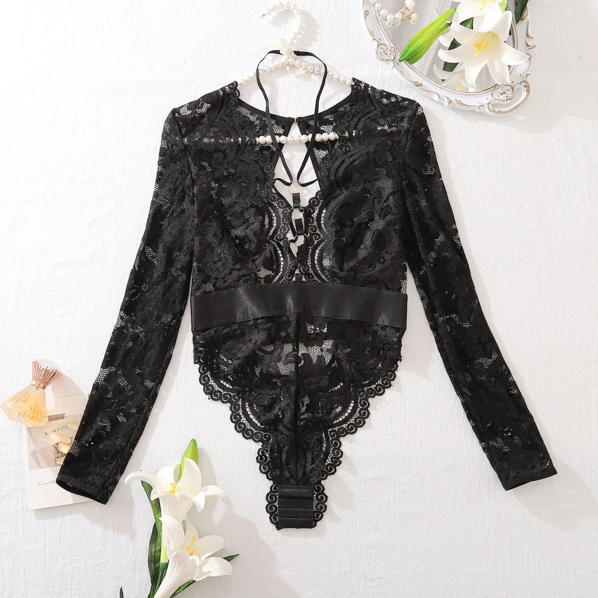 Fashion Special-interest Mesh Transparent Backless Hollow Comfort Jumpsuit by GJG Denim
