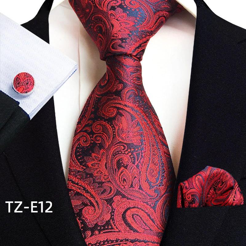 Men's Paisley Tie Square Scarf Pocket Square Cufflinks Three-piece Set by GJG Denim
