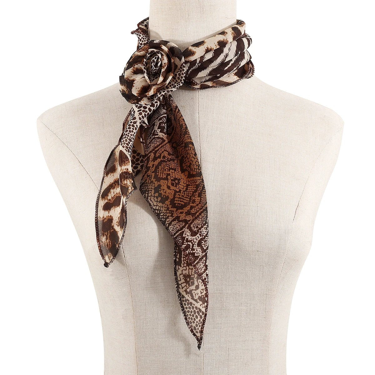 Silk Scarf Strip High-grade Leopard Print Polka Dot Rose by GJG Denim