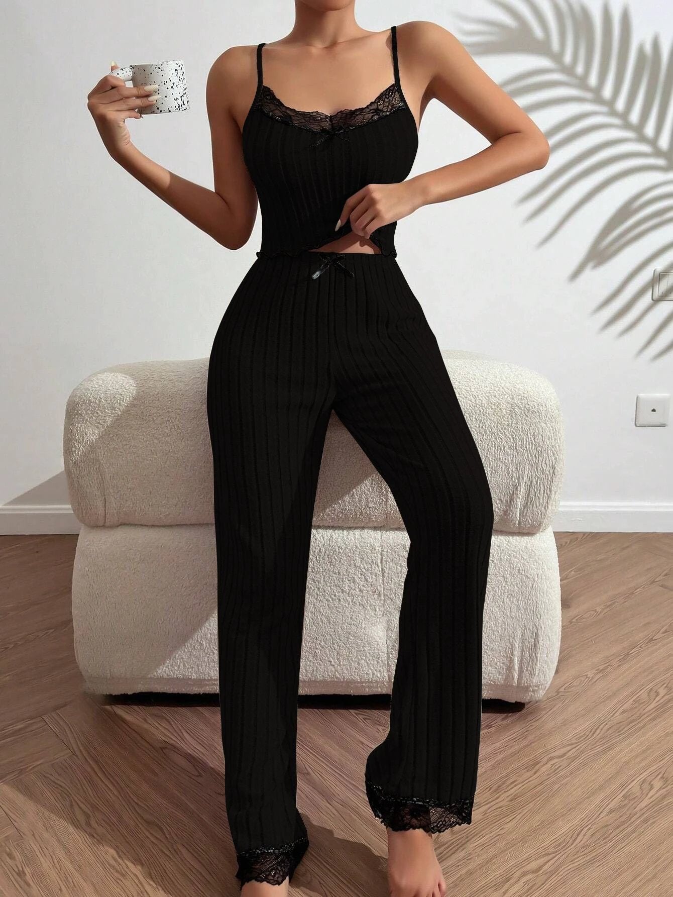 Love Sling Vest Pajamas Women Can Outer Wear Trousers Two-piece Suit by GJG Denim