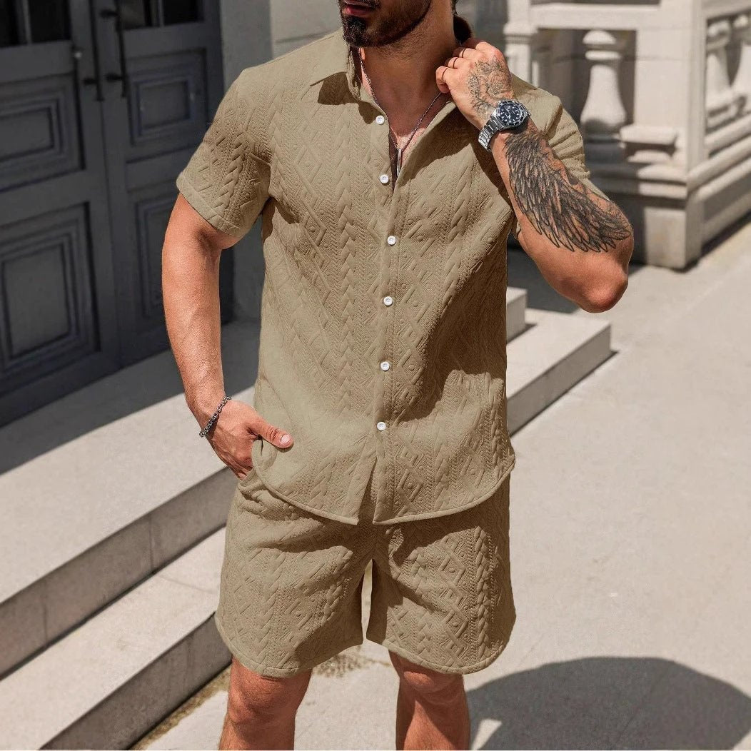 Men's Shirt Casual Loose Short Sleeves Shorts by GJG Denim