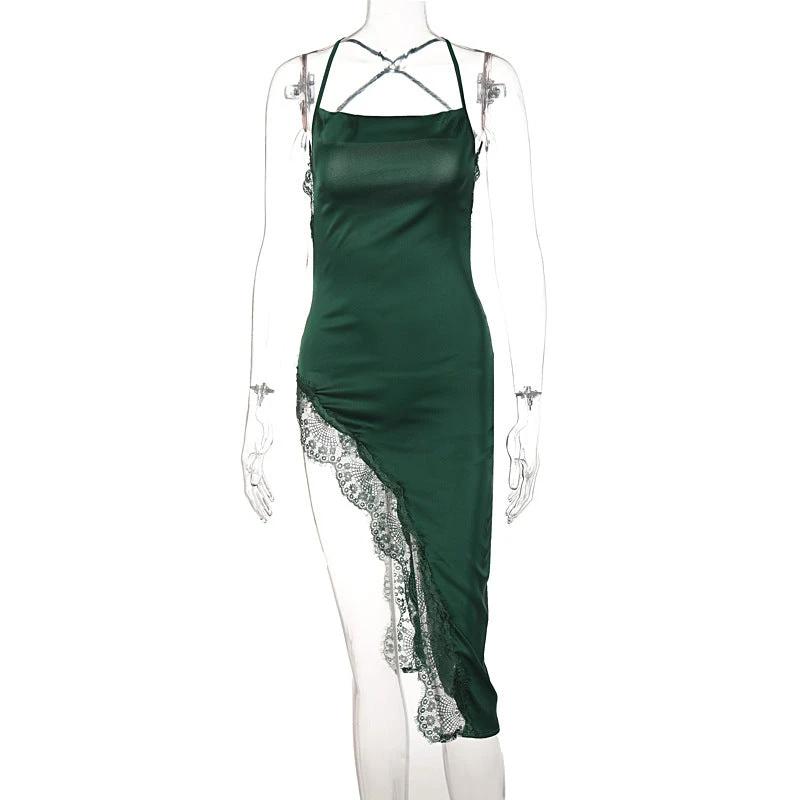 Backless Slim Fit Lace Sling Dress by GJG Denim