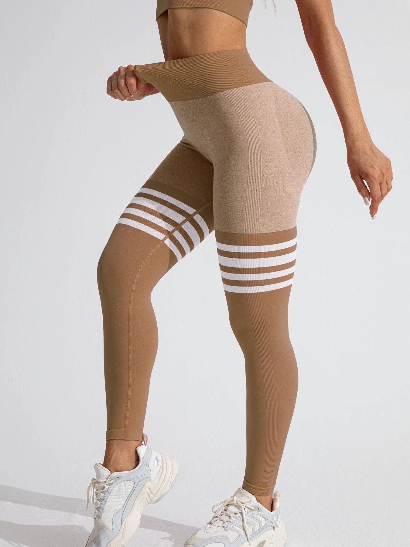 Striped Outdoor Sports Tights High Waist Hip Lift Running Exercise Workout Pants by GJG Denim