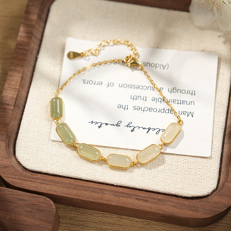 Silver Hetian Jade Gradient Bracelet Light Luxury Advanced by GJG Denim