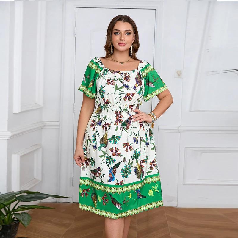 Plus Size Women Clothing Short Sleeve Bohemian Dress Holiday Beach Dress Summer by Lady Ros