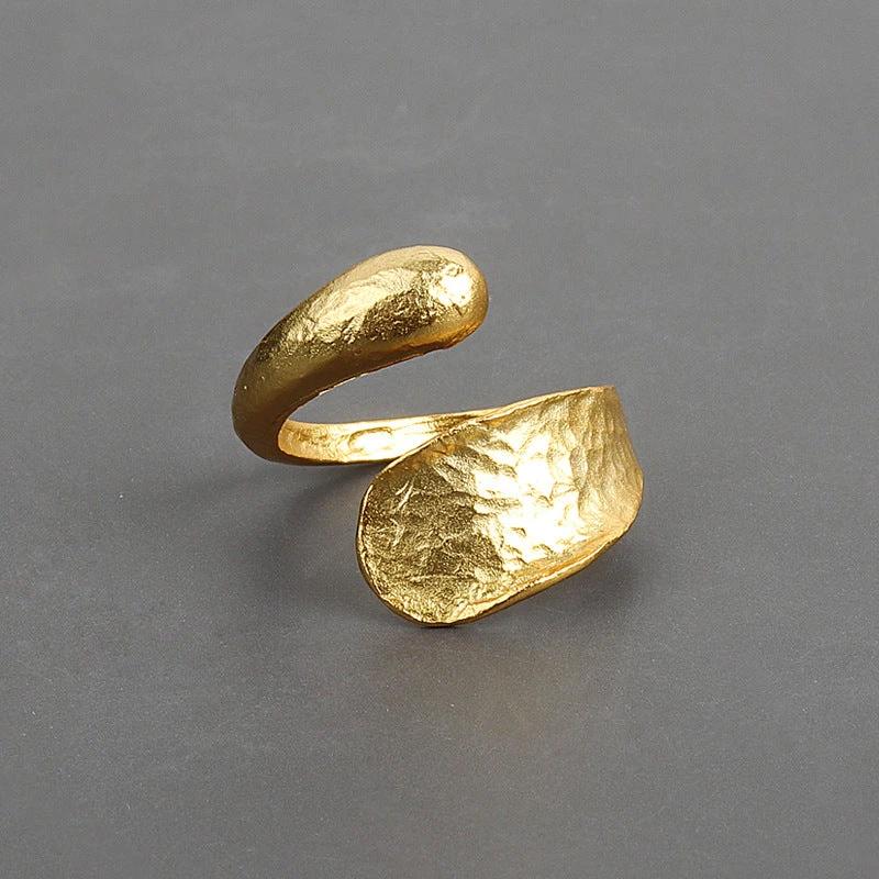 Irregular Concave And Convex Water Drop Gold And Silver Ring by GJG Denim