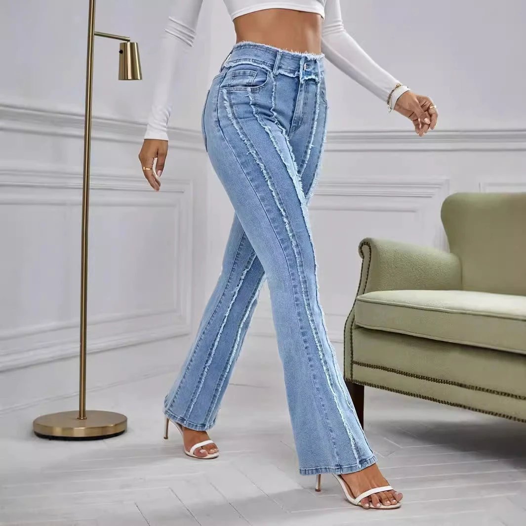 Slightly Flared Wadding Edge Jeans For Women by GJG Denim