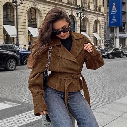 Suede Stomach Blanket Lace-up Coat Women's Vintage Coat by GJG Denim