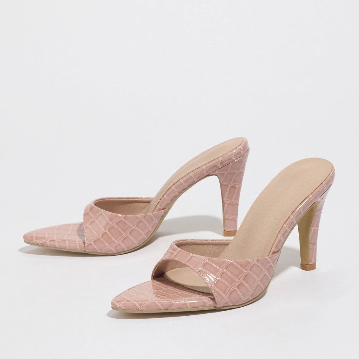 Pointed Toe Open Toe Stiletto Heel Slippers by GJG Denim