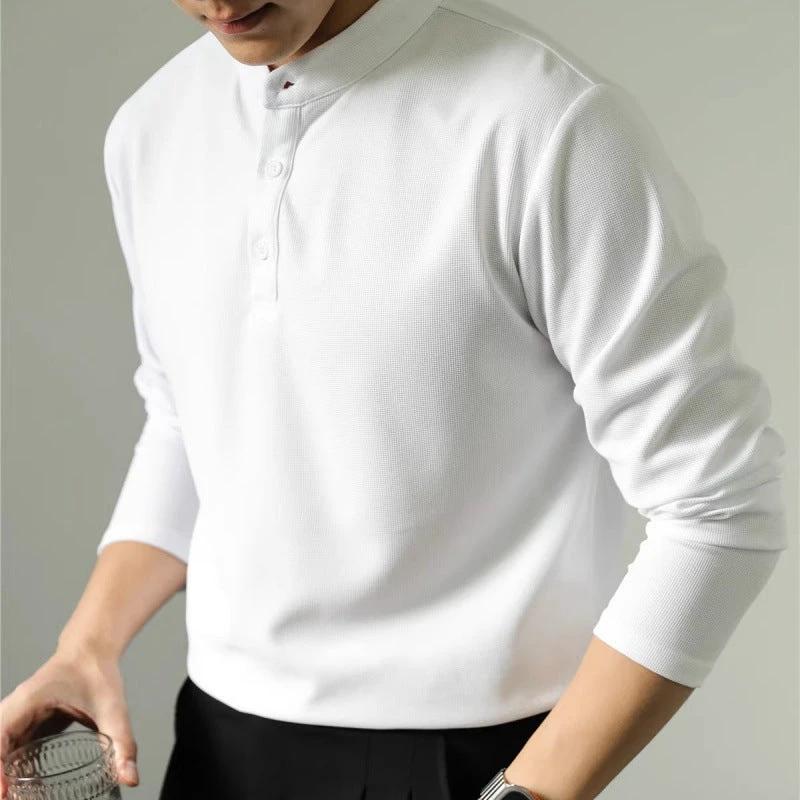 Men's Long Sleeve Polo Simple Solid Color Shirt by GJG Denim