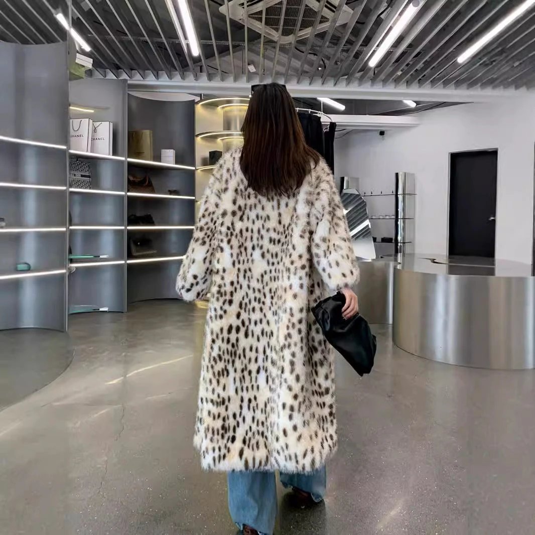 Korean Weaving Lapel Ruffled Fur Trench Coat by GJG Denim