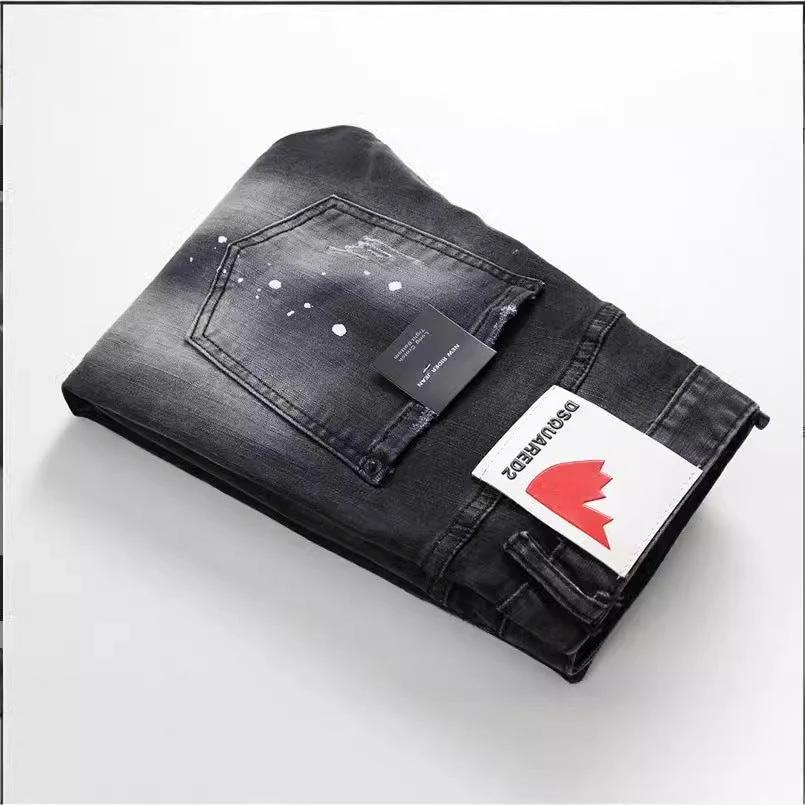Men's Black And Gray Paint Hole Zipper Decorations Jeans by GJG Denim